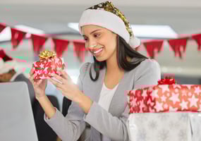 Employee receiving gift card reward for holidays