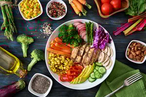 Table of colorful, nutritious foods