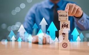 Employee using building blocks to job craft with professional development