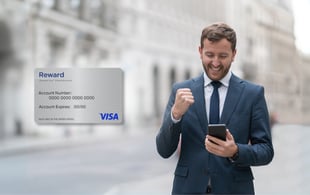 Employee excited to receive digital prepaid reward card by text or email on mobile phone
