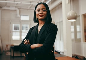Confident, independent employee in the office