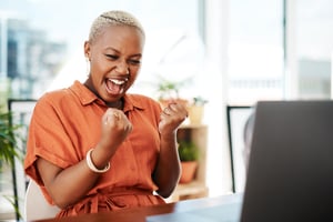 Excited employee happy to receive recognition in the workplace