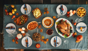 Set table ready for Thanksgiving meal